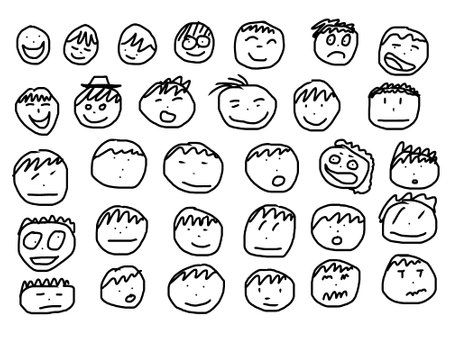 Set of Smile and Emotion Face , Emoji Doodle Hand drawn Kid Funny Cartoonの写真素材