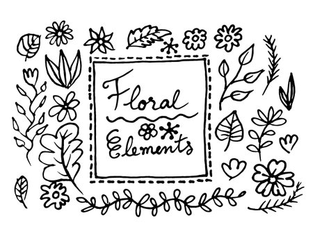 Flower element doodle hand drawn , cute iconの写真素材