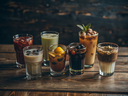 Set of beverage many glasses soft drink cocktail  barの素材