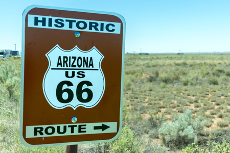 Arizona Historic Route 66 road sign in the desertの写真素材