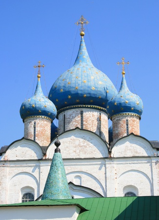 Russian Orthodox Church with blue onion domesの写真素材