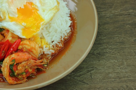 Basil Fried Rice with Fried Shrimp の写真素材