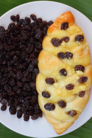 Raisin bread and raisins  の写真素材