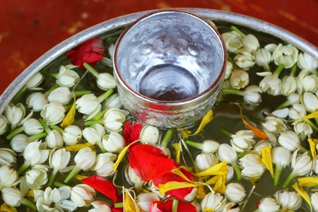 Floating jasmine - the Songkran Festival.の写真素材