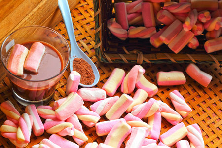 Hot chocolate and pink marshmallows