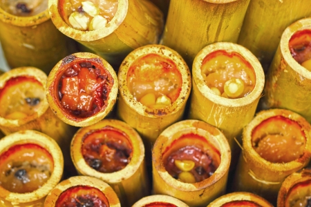 glutinous rice roasted in bambooの写真素材
