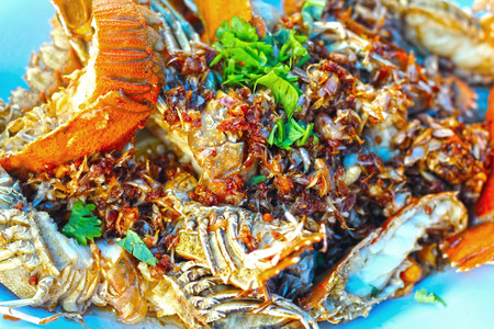 Crayfish fried garlic and pepper.の写真素材