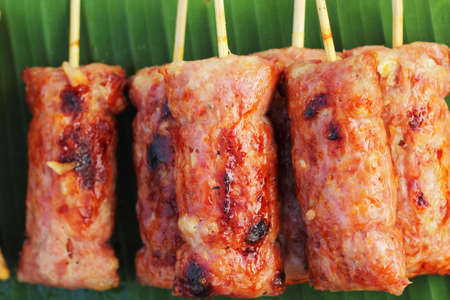 Asia sausage in market - red sausageの写真素材