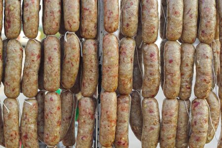 Asia sausage in market - red sausageの写真素材