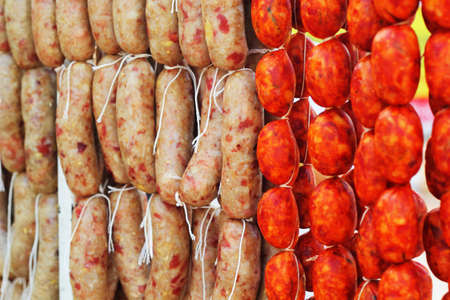 Asia sausage in market - red sausageの写真素材