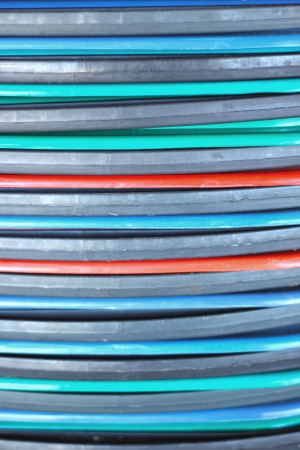 Plastic baskets stacked in the background texture.の写真素材