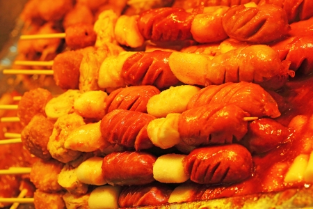 Grilled rice cake at the market - Korean foodの写真素材