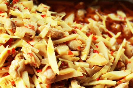 fried bamboo shoot with chicken and spicy ingredientの写真素材