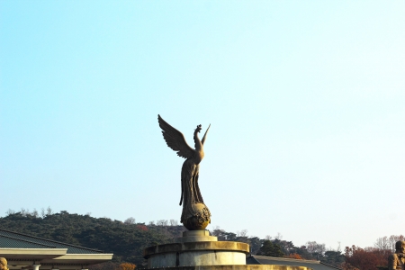 monument in front of south korean presidential palace, the blue houseの写真素材