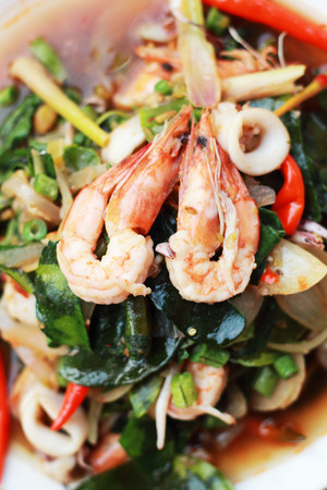 Spicy fried seafood, shrimp, squid.の写真素材