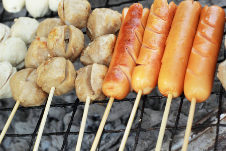 Meatballs skewers on the grillの写真素材