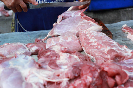 Raw pork in the marketの写真素材