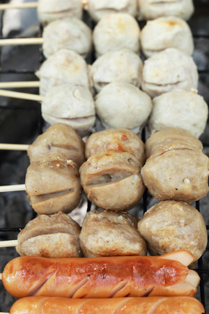 Meatballs skewers on the grillの写真素材