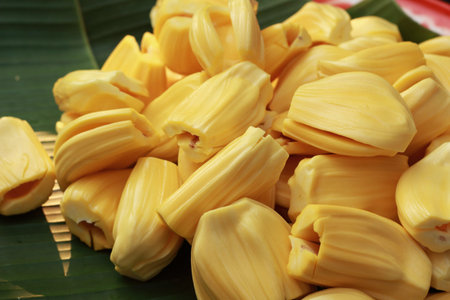jackfruit on a tray in the market