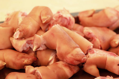 Pig feet for sale in the market.
