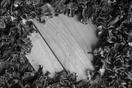 Dried okra on wooden .の写真素材