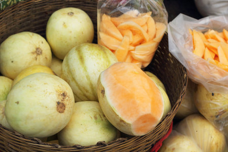 yellow cantaloupe - asia fruit in the marketの写真素材