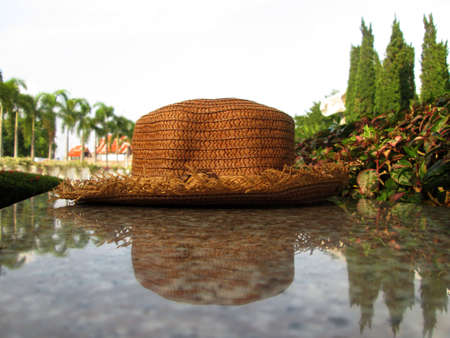 Close up of straw hats brownの写真素材