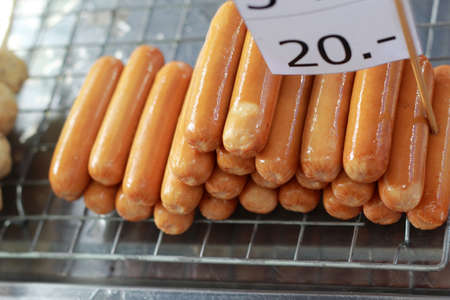 grilled sausages in the marketの写真素材