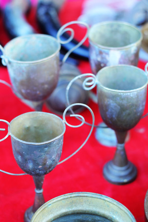 set bowl vintage copper sold in the market.の写真素材