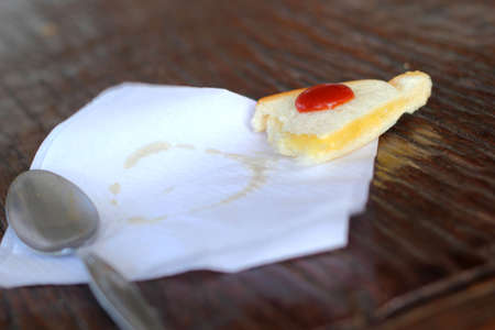 Bread and butter delicious with tomato sauce の写真素材