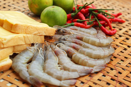 Shrimp - for cooking, place the basket.の写真素材