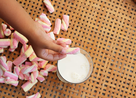 fresh milk and pink marshmallows