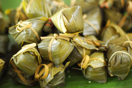 Sticky rice wrapped - dessert Thailand.の写真素材