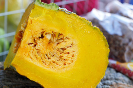 Fresh yellow pumpkin on the marketの写真素材