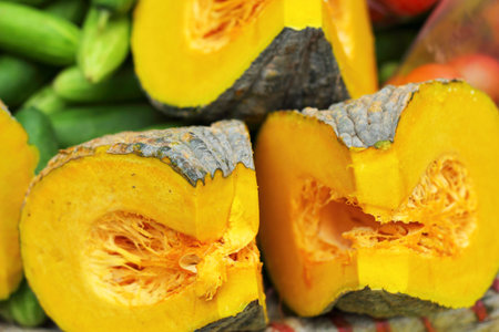 Fresh yellow pumpkin on the market