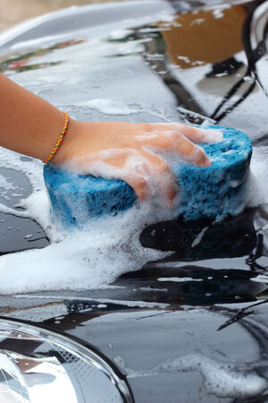 blue sponge  the car for washingの写真素材