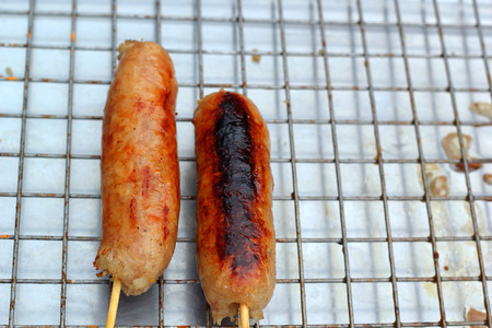 BBQ sausages in the marketの写真素材