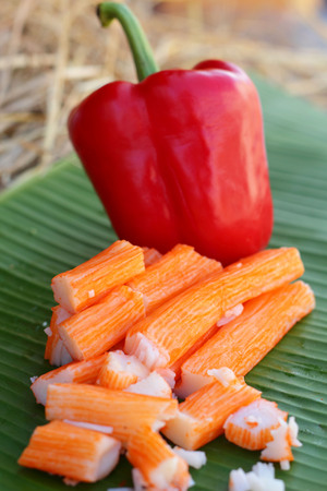 crab sticks with fruits and vegetablesの写真素材