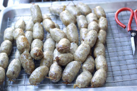 BBQ sausages in the marketの写真素材