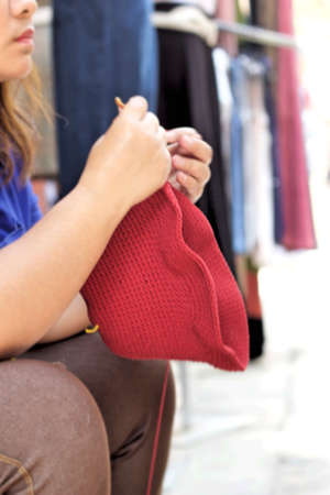 Knitted hat yarn for saleの写真素材