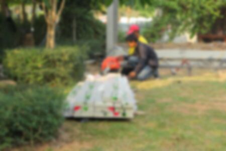 Blurred construction workersの写真素材