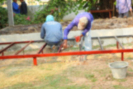 Construction workers are painted steelの写真素材