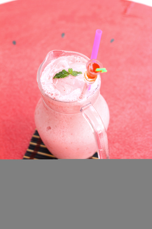 Strawberry smoothie cool drinks in glass.の写真素材