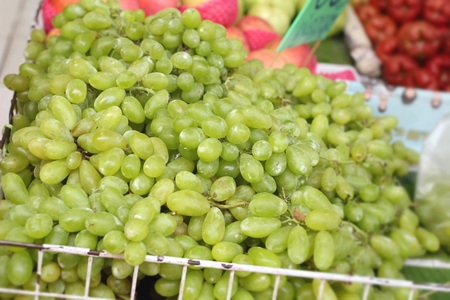 Green grapes at the marketの写真素材