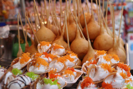 close up of thai crispy pancake - cream crepesの写真素材