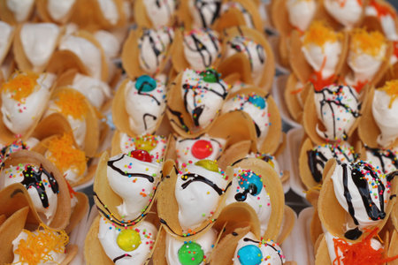 close up of thai crispy pancake - cream crepes