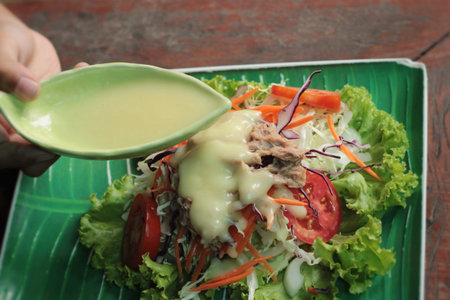 Vegetable salad mixed put tunaの写真素材