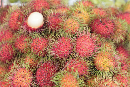 Sweet fruits rambutan in the marketの写真素材