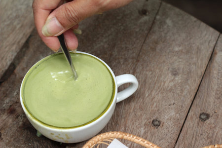 Green tea and milk for drinking