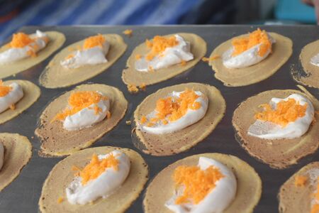 close up of thai crispy pancake - cream crepesの写真素材